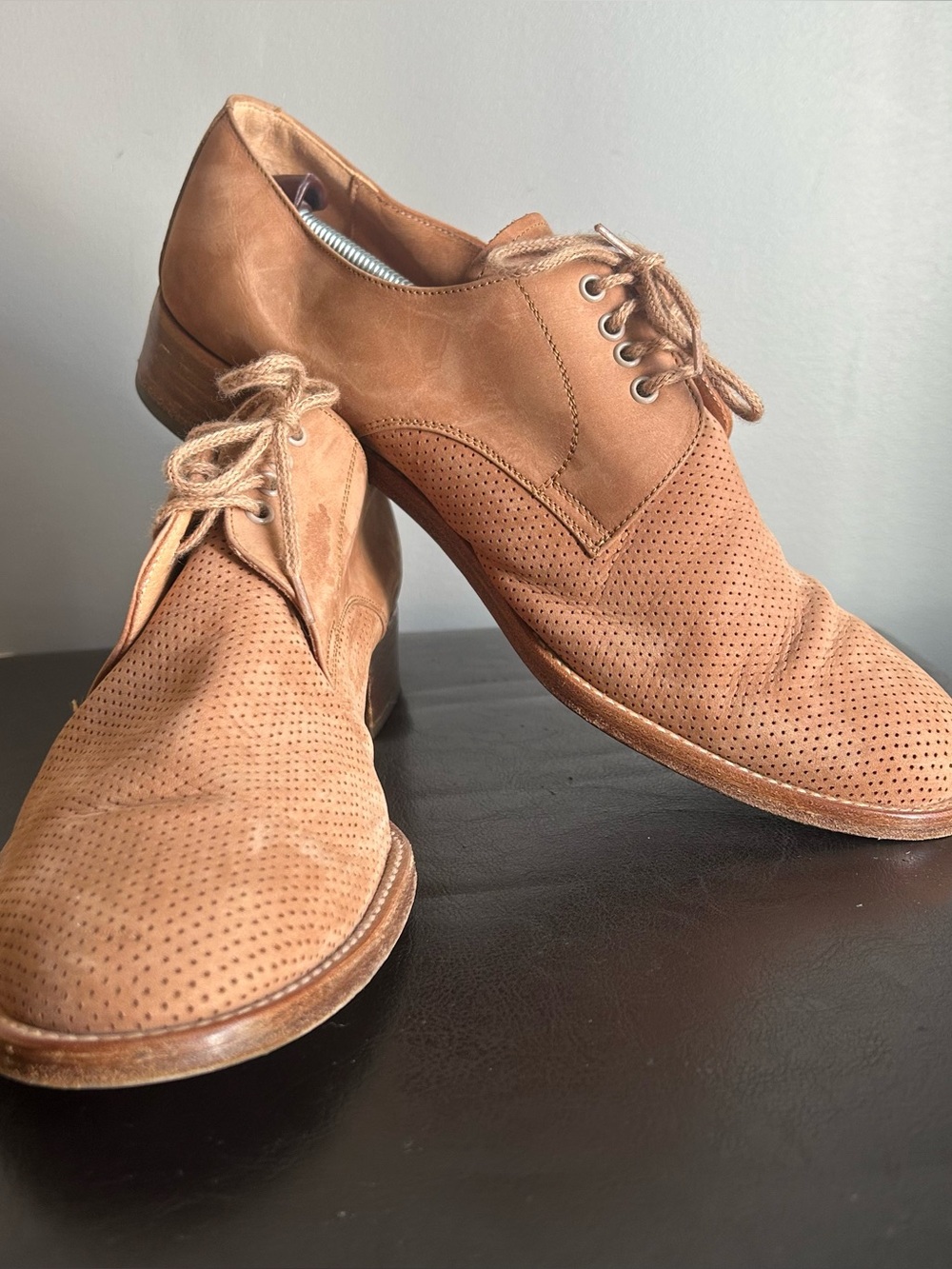 Razini France Tan Suede Oxford Loafers